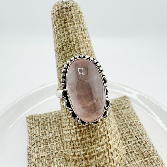 Vintage Rose Quartz Ring .925 Sterling Silver Deadstock Statement Bohemian NWOT - Picture 4 of 10